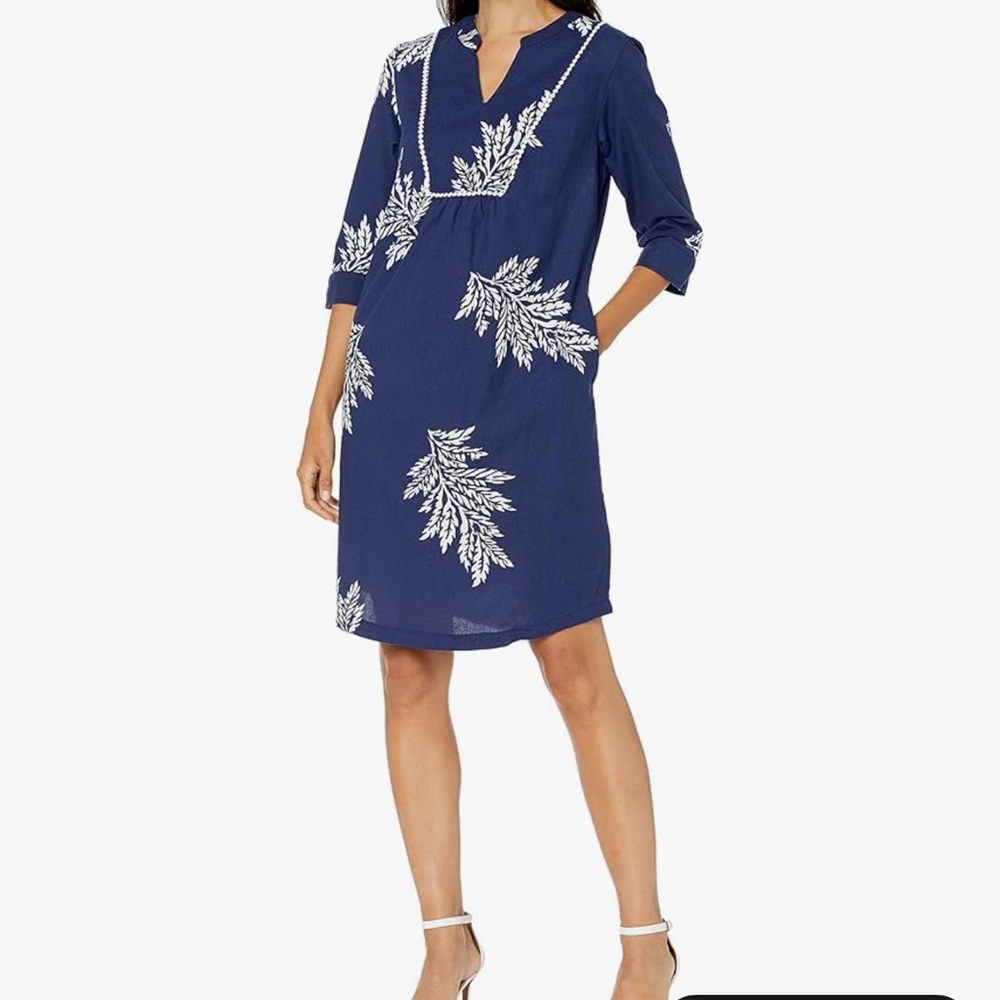 NWOT Tribal Femme Blue & White Cotton Dress Size L